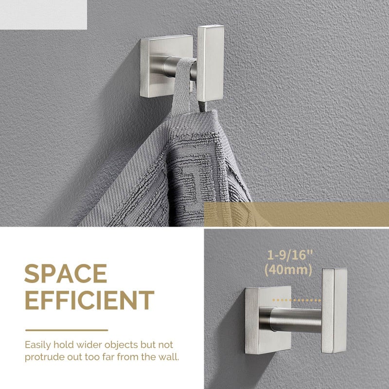 Angle Simple Bathroom Towel Hook, SUS304 Stainless Steel Single Shower Towel Hanger for Wall, Kitchen Cabinet Closet Coat Robe Holder Wall Mounted, Brushed Nickel - Image 5